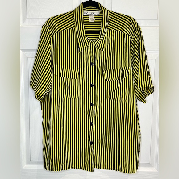 Ashley Stewart Women’s vintage yellow/blue striped button up shirt - Size 18w - Picture 1 of 6